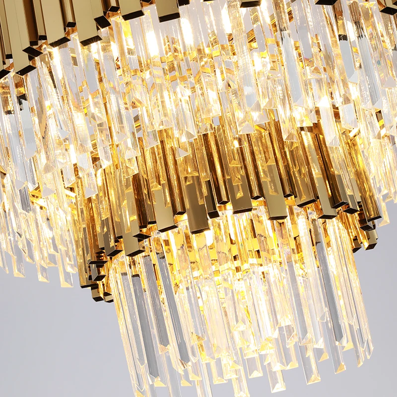 Роскошная золотая стальная Хрустальная светодиодная люстра K9 для гостиной