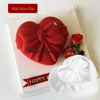 3d bowknot heart silicone mousse mould diy creative chocolate mold for valentines day cake decorating tools baking accessories