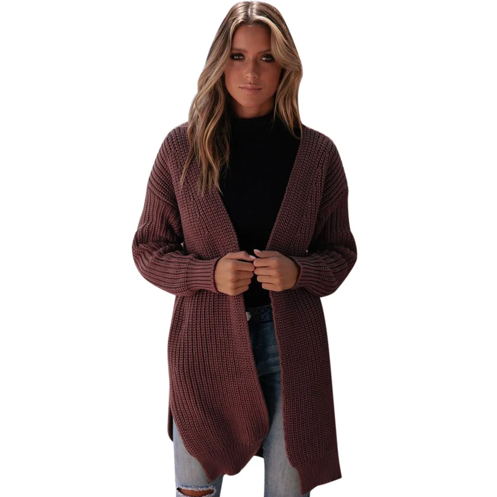 Новое поступление кардиган пальто Модный женский зимний Однотонный свитер с
