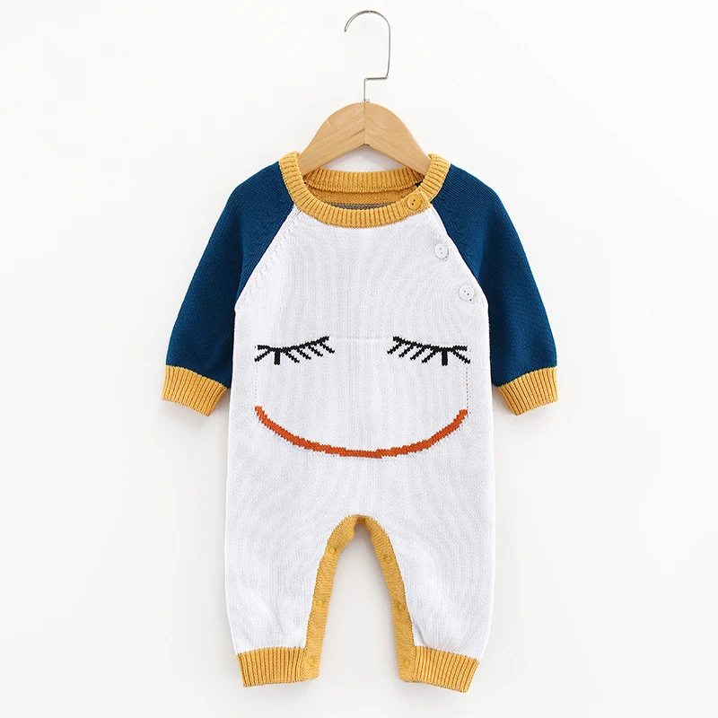 Новый детский комбинезон TinyPeople с улыбающимся лицом зимняя вязаная одежда для