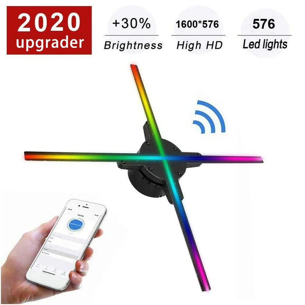 

Updating 50CM 4 fan hologram fan light with wifi control 3D Hologram Advertising Display LED Fan Holographic Imaging for holiday