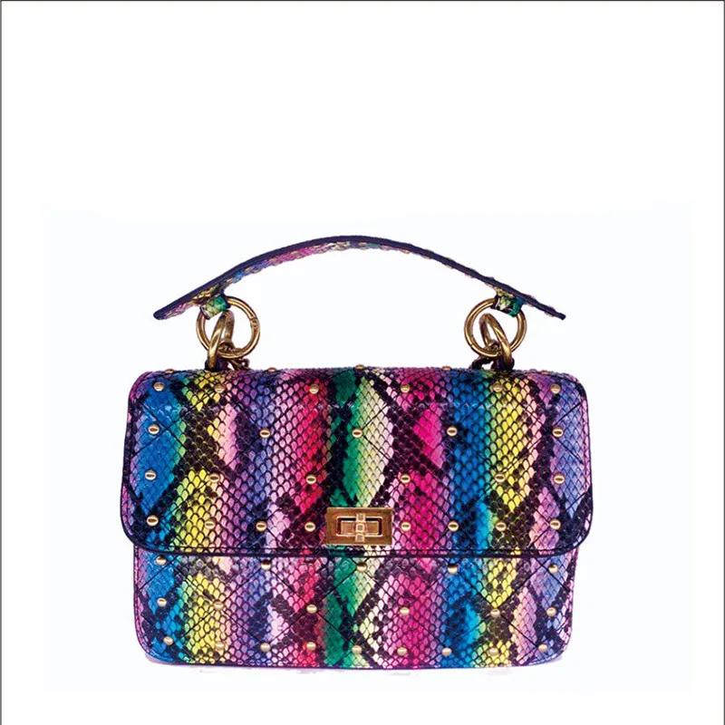 

OLUOLIN Women's Shoulder Bag Colorful Snakeskin Chain Lock Square Pouch Crossbody Bag Female Fashion Designer Outdoor Handbag
