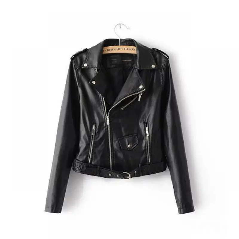 

Women Fashion Short Leather Jacket 2019 Autumn New Ladies Turn Down Collar Zippe Motorcycle Pu Faux Leahter Jacket Outerwear