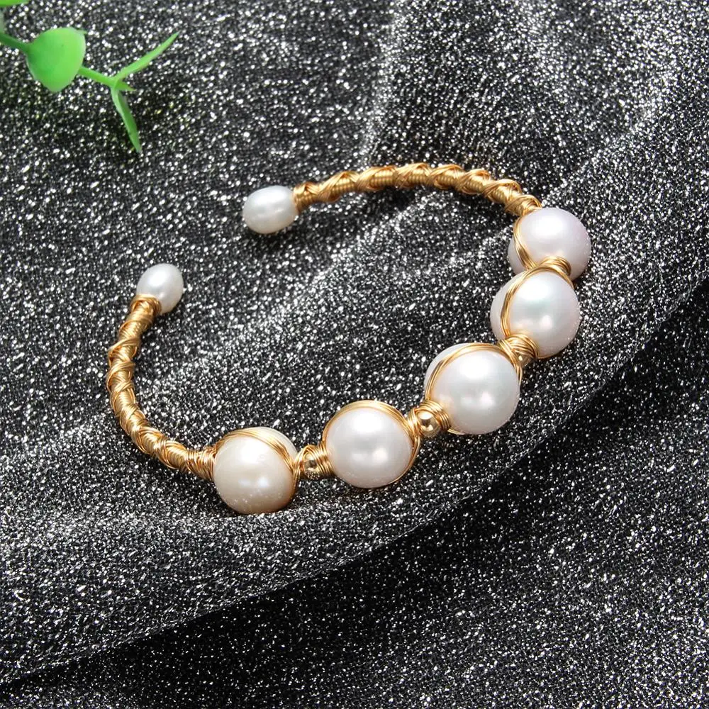 

Pearl Bangle Baroque Freshwater White Pearl Bangles for Women Girl Gift Wedding Adjustable Open Pearl Bracelet Fine Jewelry