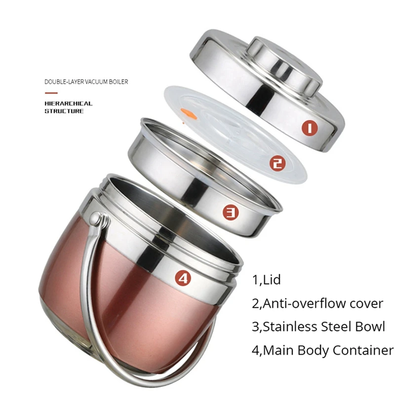 

2 Pcs 1.5L Food Bento Box 12 Hours Vacuum Lunch Box Keep Warm 2 Layer Lunch Box Soup Jar Insulated Box -Silver & Pink