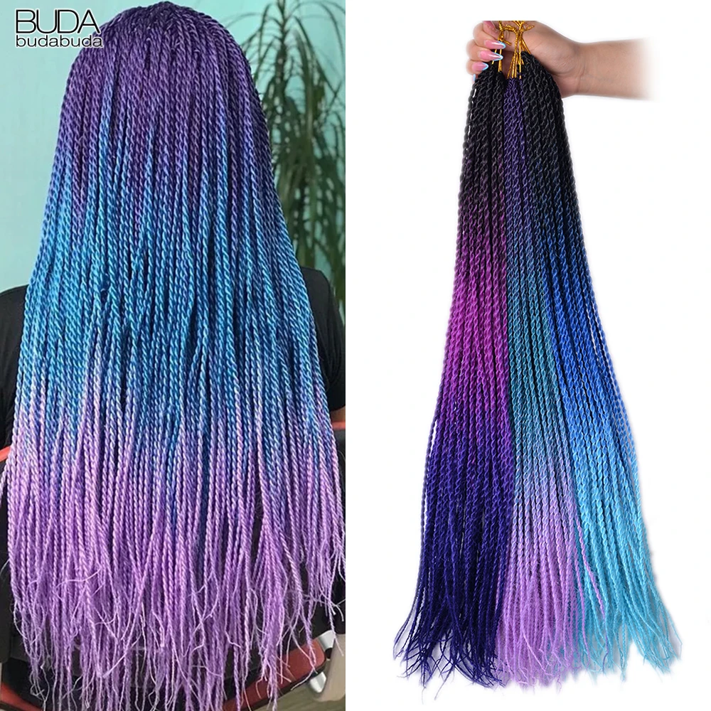 

24Inch Long Ombre Senegalese Twist Hair Extensions Synthetic Crochet Braiding Hair 30 Roots/Pack African Braids For Women Purple