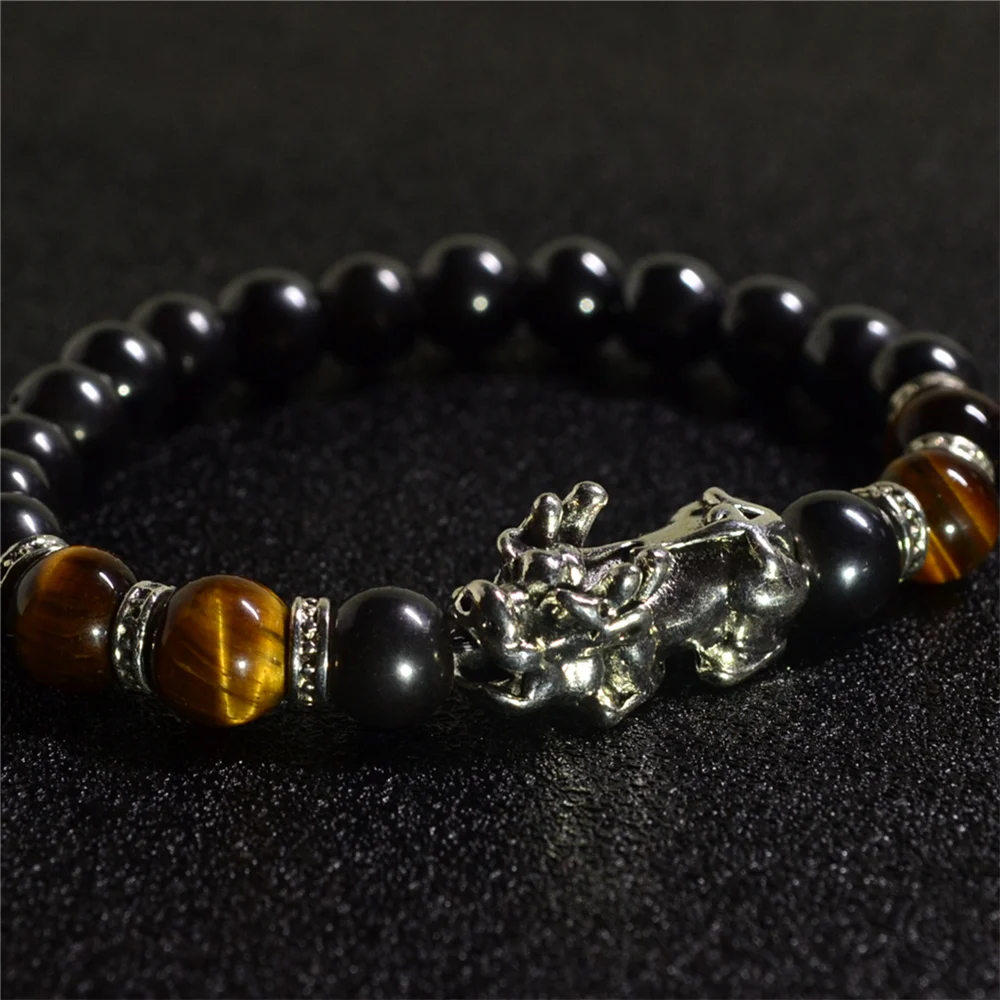 

Feng Shui Hematite Stone Tiger Eye Beads Magnetic Bracelet Men Women Unisex Wristband Black Pixiu Wealth and Good Luck Bracelet