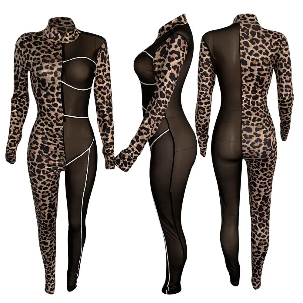 Sexy Long Jumpsuit Rompers Women Summer Bodycon Overalls Playsuit Mesh Bodysuit Ladies Jump Suit 5 Colors F0634 Long Sleeve