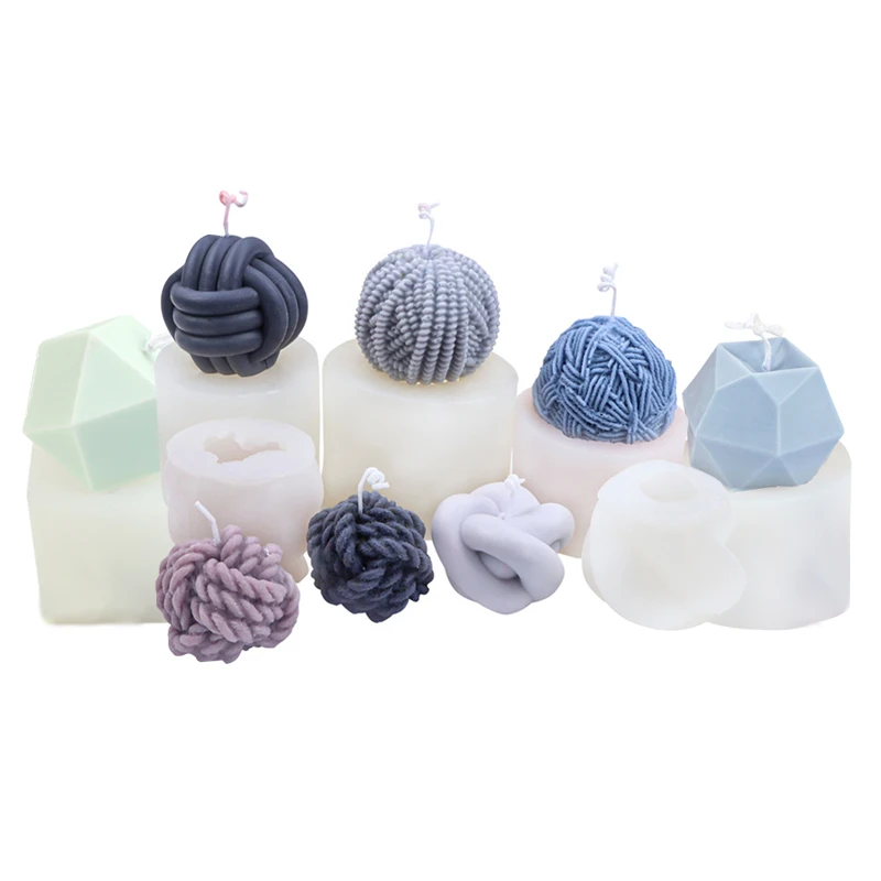 

3D Rhombus Ball Candle Mold Geometric Magic Cube Wool Shape Chocolate Mousse Knot Silicone Soap Making Kit Fondant Moluds