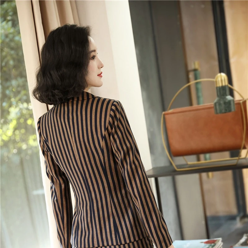 Модные полосатые женские деловые блейзеры куртки пальто формальные форменные