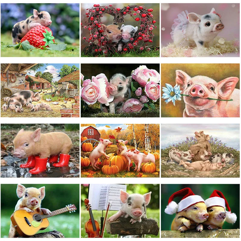 DIY 5D Diamond Painting Full Round Square Resin Mosaic Embroidery Cross Stitch Kits Wall Art Lovely Animal Pig|Алмазная мозаика и