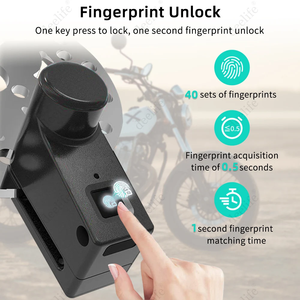 Deelife Motorcycle Scooter Disc Brake Lock for Moto Motor Motorbike Bicycle Anti-Theft Bluetooth Waterproof Fingerprint | Автомобили и