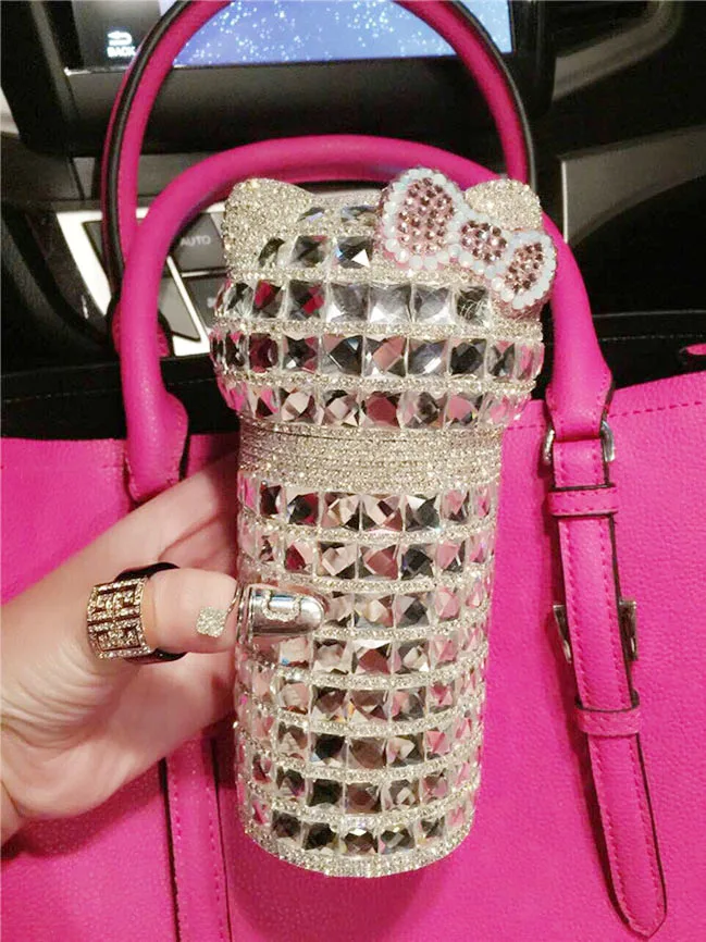 300ml silver Милый Кот инкрустированный бриллиантами Термокружка для воды - Цвет: 300ml silver