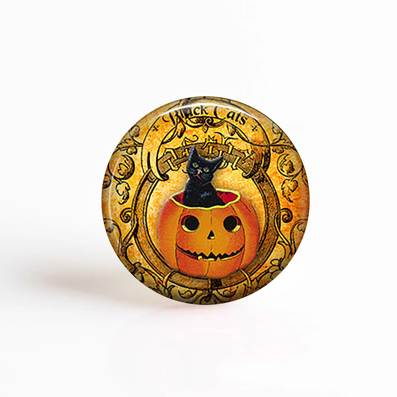 5 шт./лот 25 мм круглая ручная работа Хэллоуин тыква летучая мышь фото стеклянные