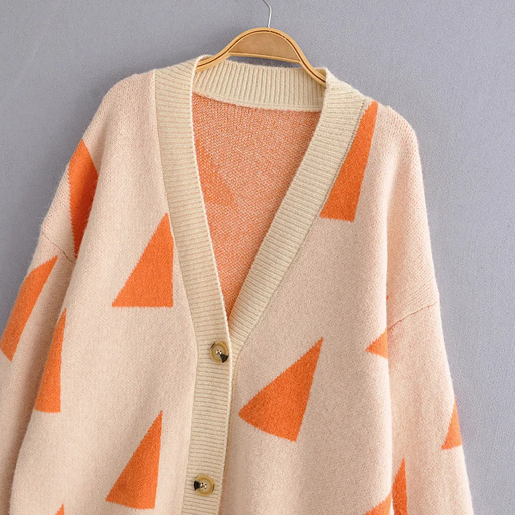 

JAYCOSIN sweaters women Knit Cardigans Sweater Women V Neck Loose elegaht Thicked Pull Femme Print Short Casual Coat sweaters