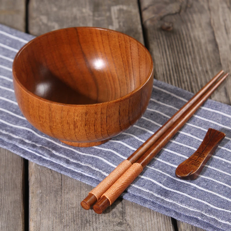 

Wood Tableware Natural Jujube Wood Bowl Set Tray+Cup+Bowl+Spoon+Chopsticks Large Whole Soid Wood Bowl Dinner Service Set
