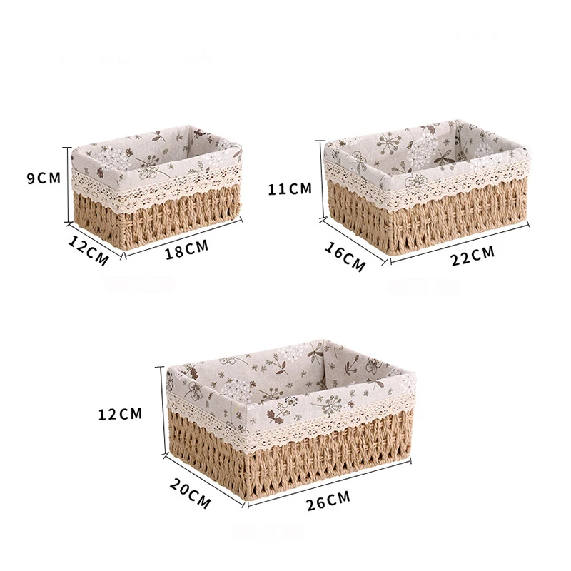 

1/3pcs Rattan Storage Baskets Handmade Household Organizer Snacks Fruit Debris Laundry Finishing Storage Container Wicker Basket