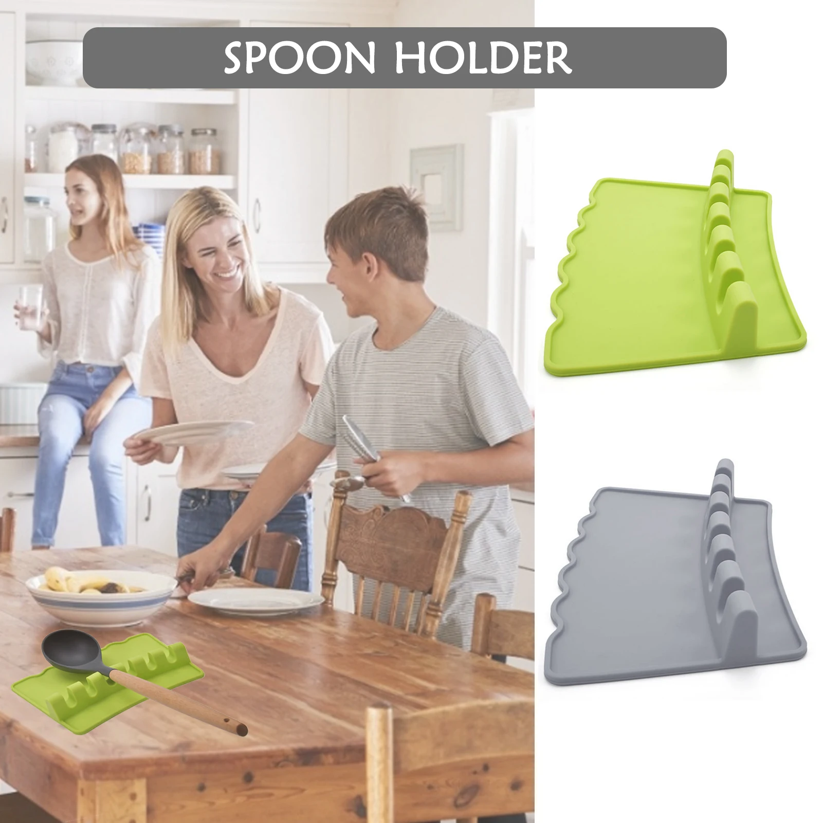 

Kitchen Silicone Spoon Mat Shelves Durable Heat-resistant Spoon Rest Utensil Spatula Holder Cooking Tools Organizer