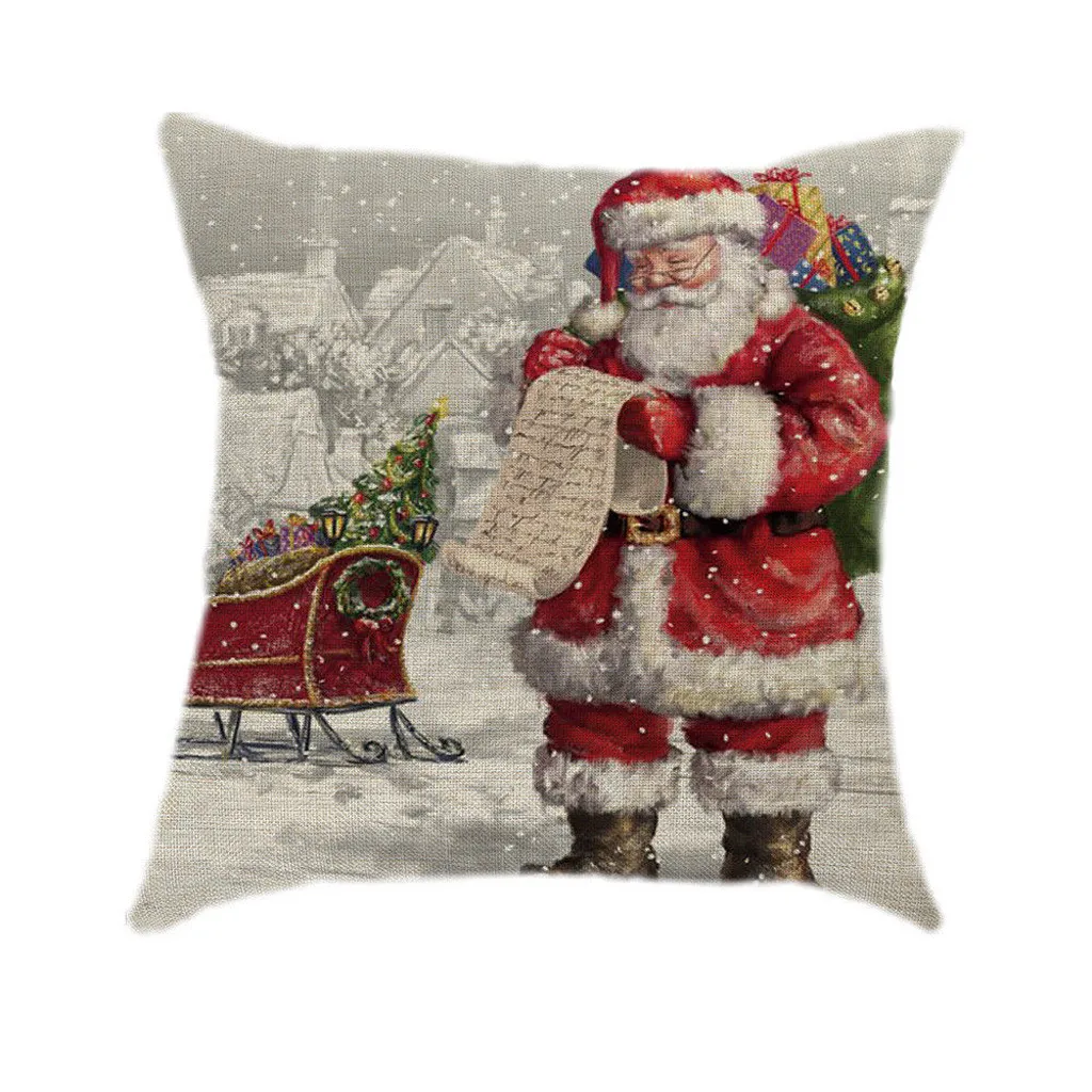 

2020 Christmas Home Decoration Xmas Decor Christmas Pillow Case Santa Cotton Linen Sofa Car Throw Cushion Cover Home Decor #99