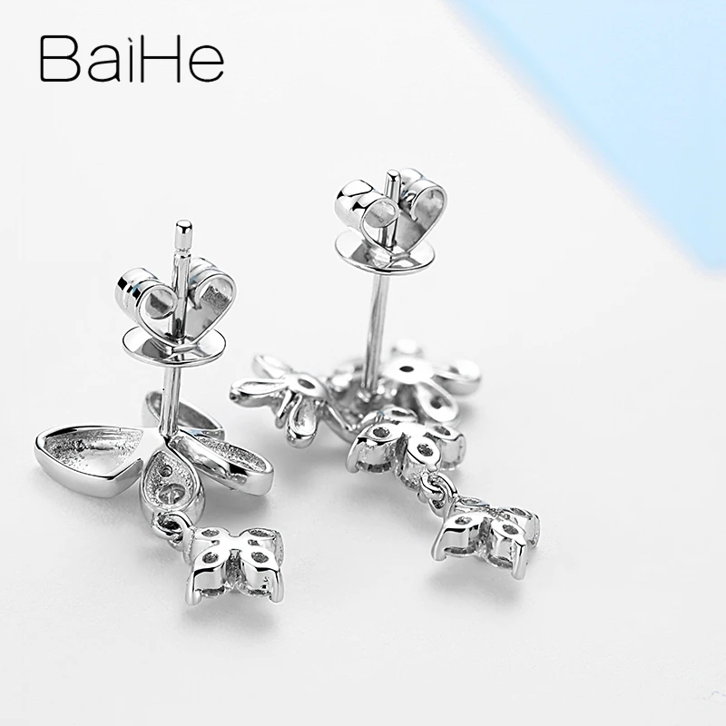 BAIHE, 18 К, белое золото, 0.59ct H/SI, круглая огранка, натуральные бриллианты, ювелирное изделие, свадебное, модное, хорошее ювелирное изделие, элегантный подарок, серьги-гвоздики