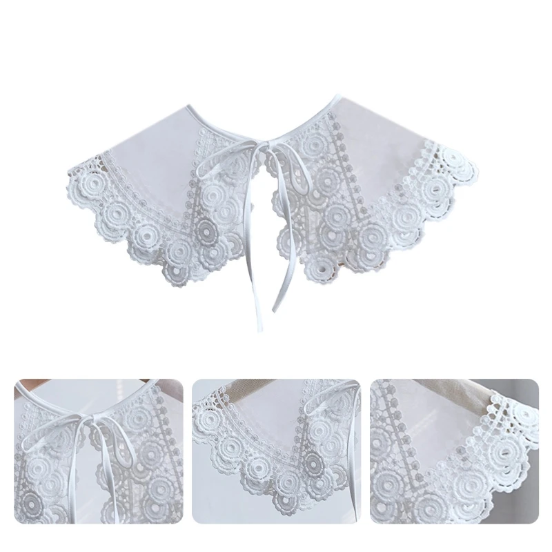 

Embroidery Floral Trim Fake Collar Big Shawl Wrap Sheer Lace Decorative Necklace Lapel Half Shirt Mini Poncho Capelet