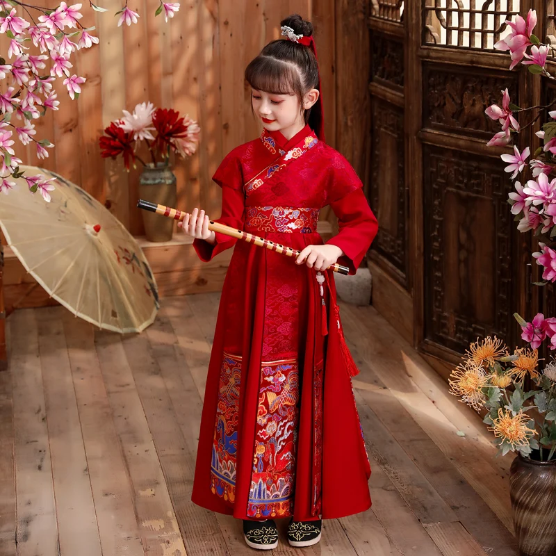 

kIDS Embroider HanFu Ancient Student Costume Boy&Girls Birthday Party Perform Dress Traditional Chinese Robe Photography Clothes