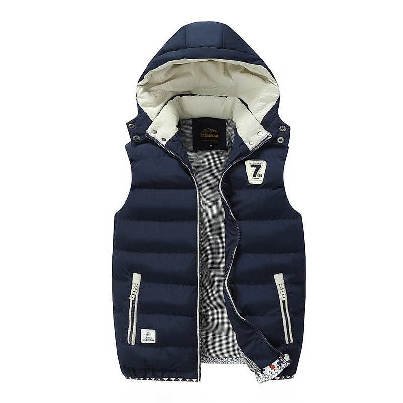 

Men Winter Vests Hat Detachable Down Vest Casual Waistcoat Sleeveless Jackets Male Hooded Vest Outwear Warm Coats Windproof 5XL