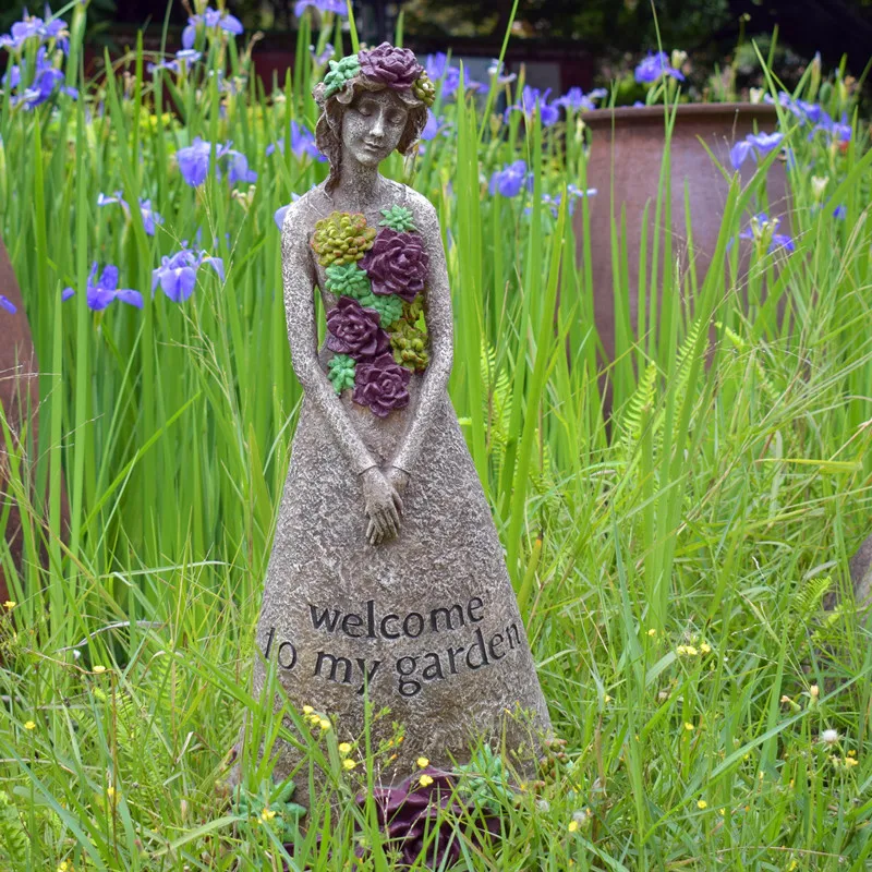 

Outdoor Garden Welcome Girl Decor Ornaments American Country Retro Floor Garden Gardening Craft Micro Landscaping M2365