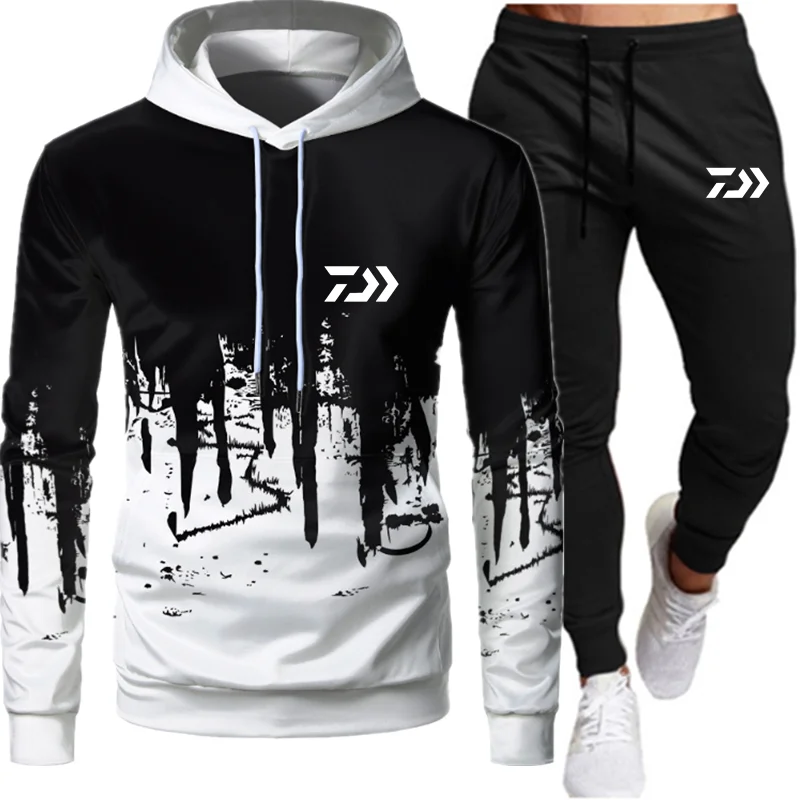 

Daiwa brand clothing men's autumn and winter hot sale men's pullover hoodie + pants two-piece casual sportswear men's sportswea