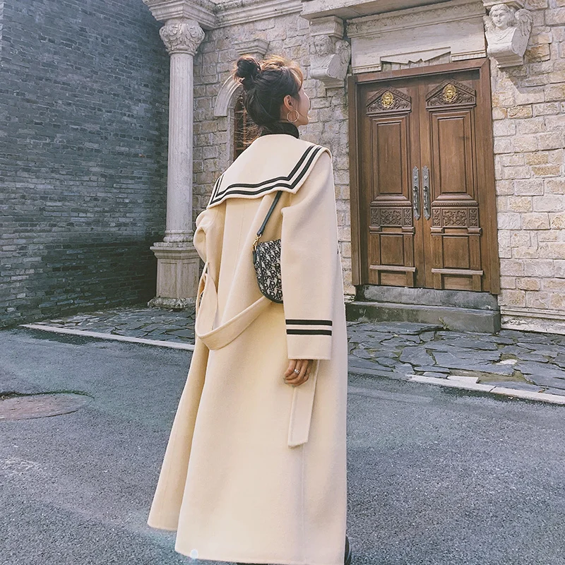 

Overcoat Women 2021 Sailor Collar Woolen Coat Autumn And Winter New