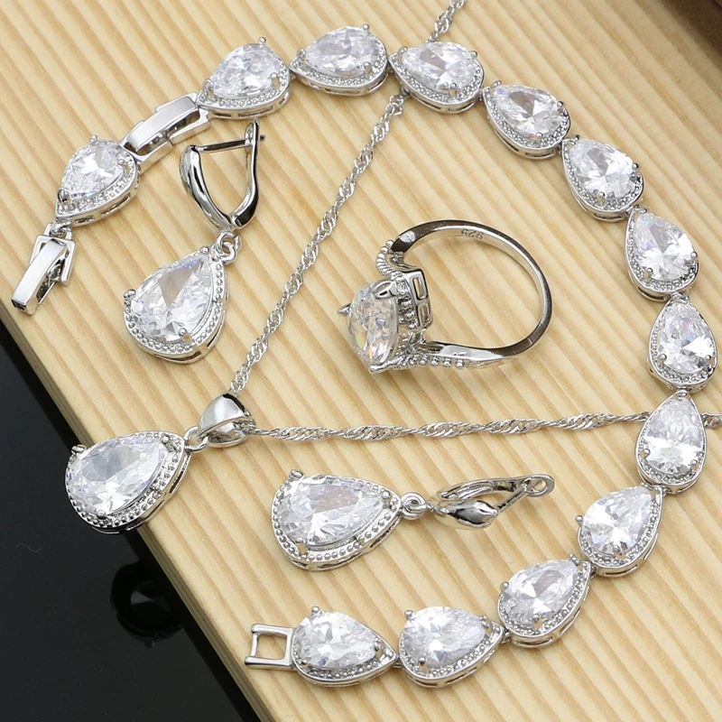 

Женский Свадебный Комплект украшений из серебра 925 пробы, серьги с белым топазом, браслет с камнем, подарки для женщин, Прямая поставка