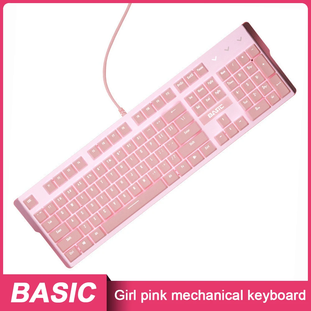 

Pink USB Wired Gaming Glow Keyboard 104 Keys Black/Red/Green Shafts LED Backlit Game Girl Keyboard for PC Computer Laptop