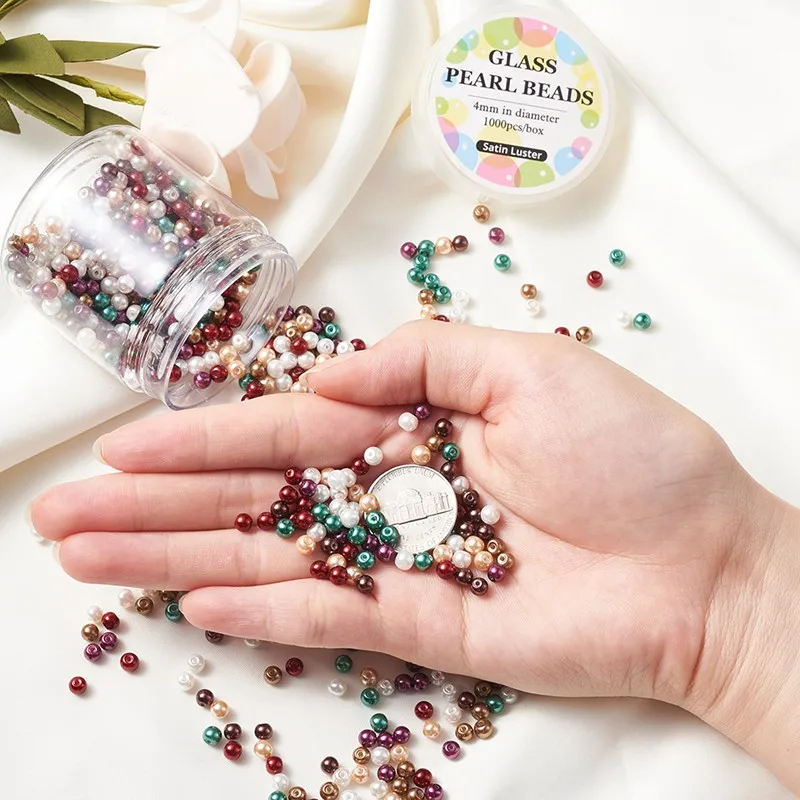 4~4.5mm Glass Pearl Loose Jewelry Bead Set Caramel Mix Environmental Round Dyed Mixed Color Hole: 0.7~1mm about 1000pcs/box. | Украшения и