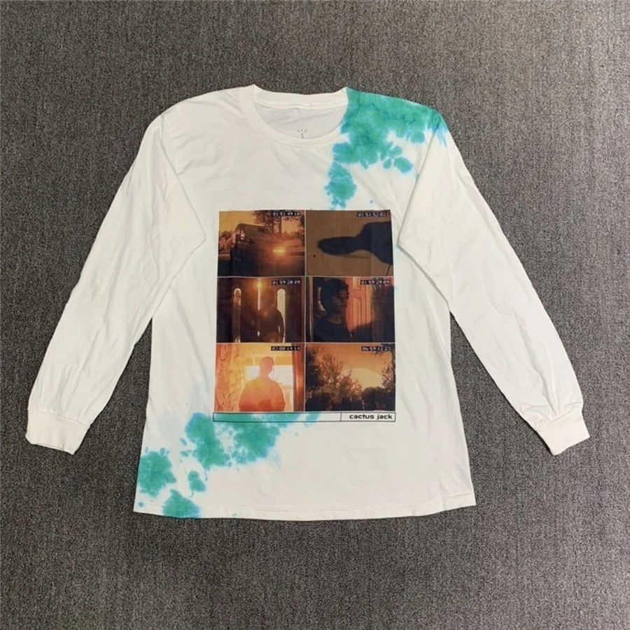 

2021ss Tie-dye Travis Scott Cactus Jack Something Coming Tee T shirt Men Women Long Sleeve Tops Tee clothing clothing
