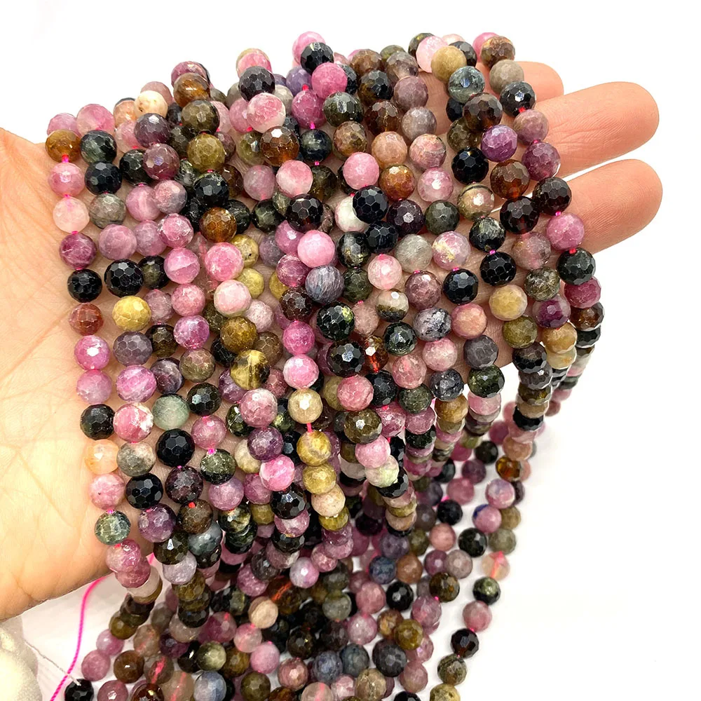 

Natural Stone Faceted Round Beads Tourmaline Semi-precious Stones Beads for DIY Bracelet Necklace Earrings Jewelry Accessories