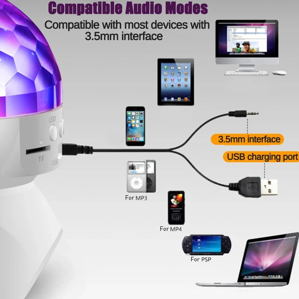 

Bluetooth Speaker Wireless Portable LED Bluetooth Speaker with Colorful Stage Light Support TF AUX FM with Light