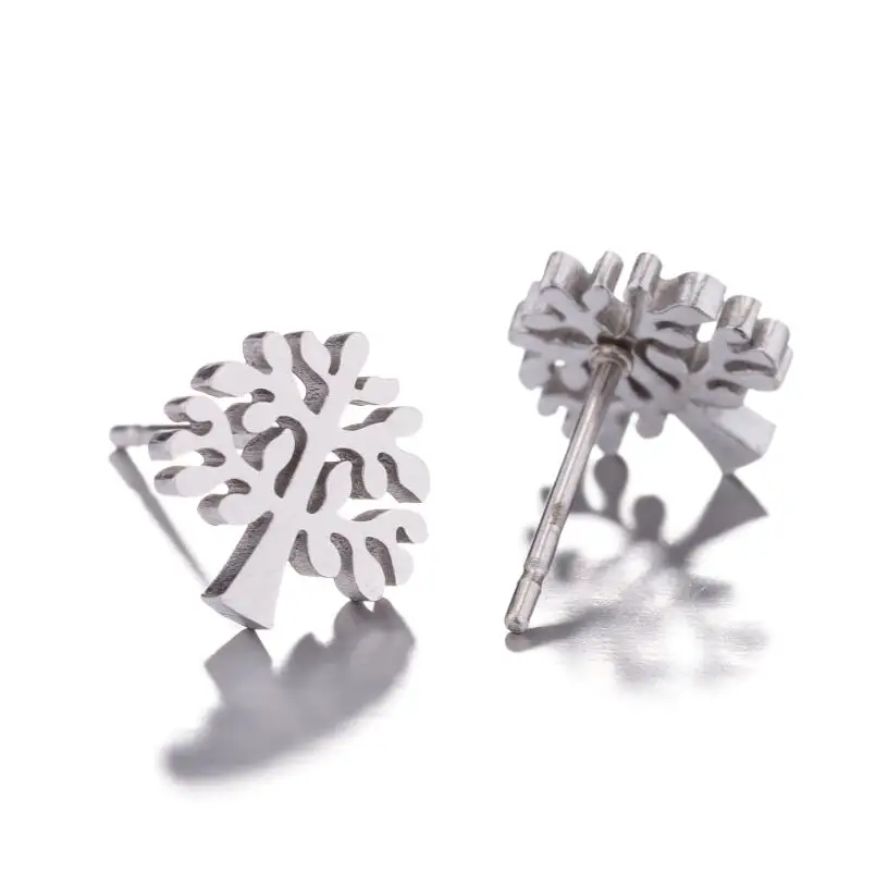 Stainless Steel Tree Of Life Stud Earrings Minimalist Simple Plant Earing for Women Ladies Daily Party Jewelry Drop Shipping | Украшения и