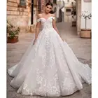 Белое свадебное платье 2021 Гламурное платье невесты с v-образным вырезом и блестящей аппликацией из бисера кружевные трапециевидные Свадебные платья Vestido De Noiva