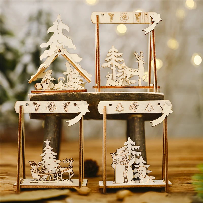 

Christmas Gift DIY Desk Wooden Nativity Decoration Chalet Forest Ornaments Home Decor Christmas Detail Snowman Church New Year