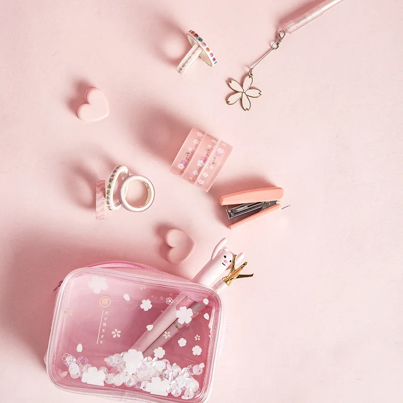 Розовый чехол карандаш Sakura из ПВХ прозрачная ручка с зыбучим песком для девочек