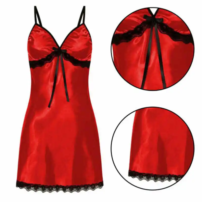 

Nighties Sleepwear Lace Silk Dress Lingerie Nightgown Night V-neck Women