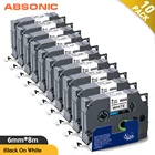 Этикетка Absonic 10PK 6 мм для S211 Brother S211, лента с сильным клеем, черная на белой ленте, совместимая с изготовителем этикеток Brother