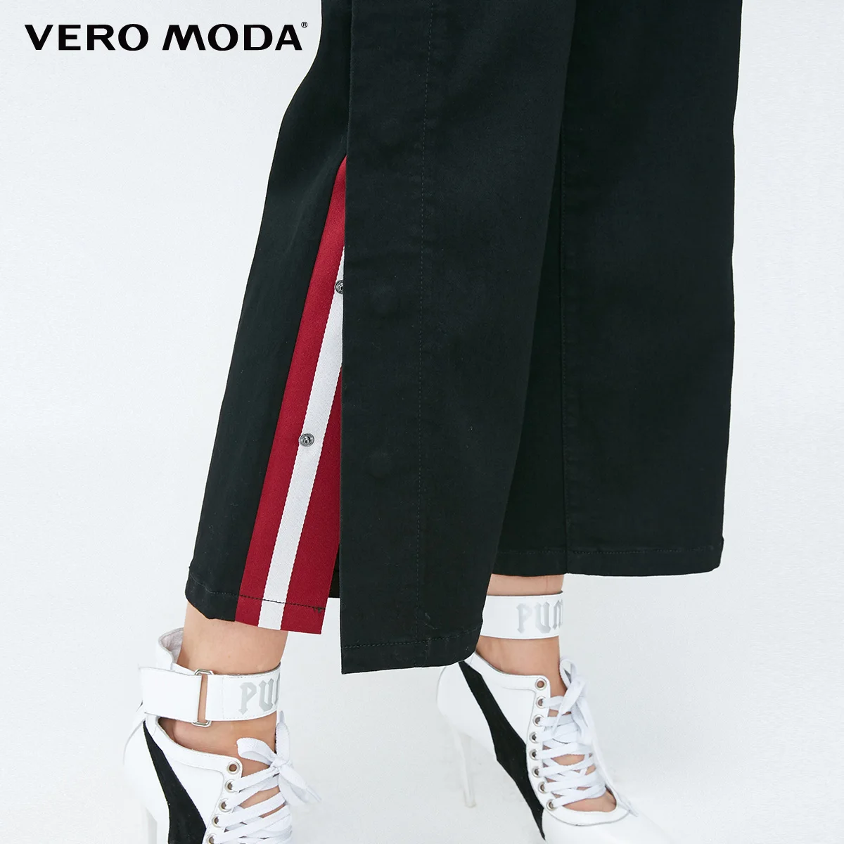 Vero Moda Новое поступление Женские полосатые широкие джинсы с боковыми кнопками | 318349528