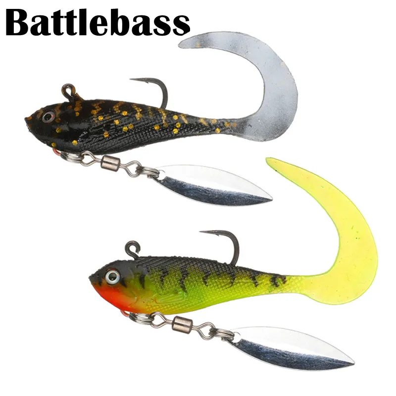 

BATTLEBASS Soft Bait With Rotating Spoon Fishing Lure 55mm 7g Shad Jig Wobblers Artificial Silicone Lures Bass Carp Leurre