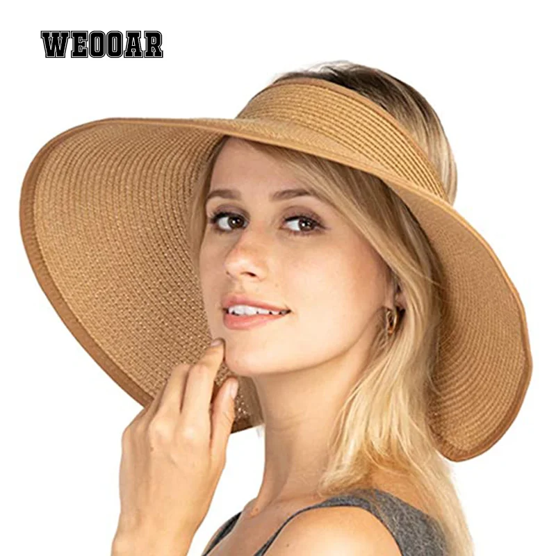 

WEOOAR Collapsible Women's Summer Hats Straw Hat Sun Visor Ladies Cap Wide Brim Beach Men's Panama Hat 2021 Bucket Chapeau MZ155