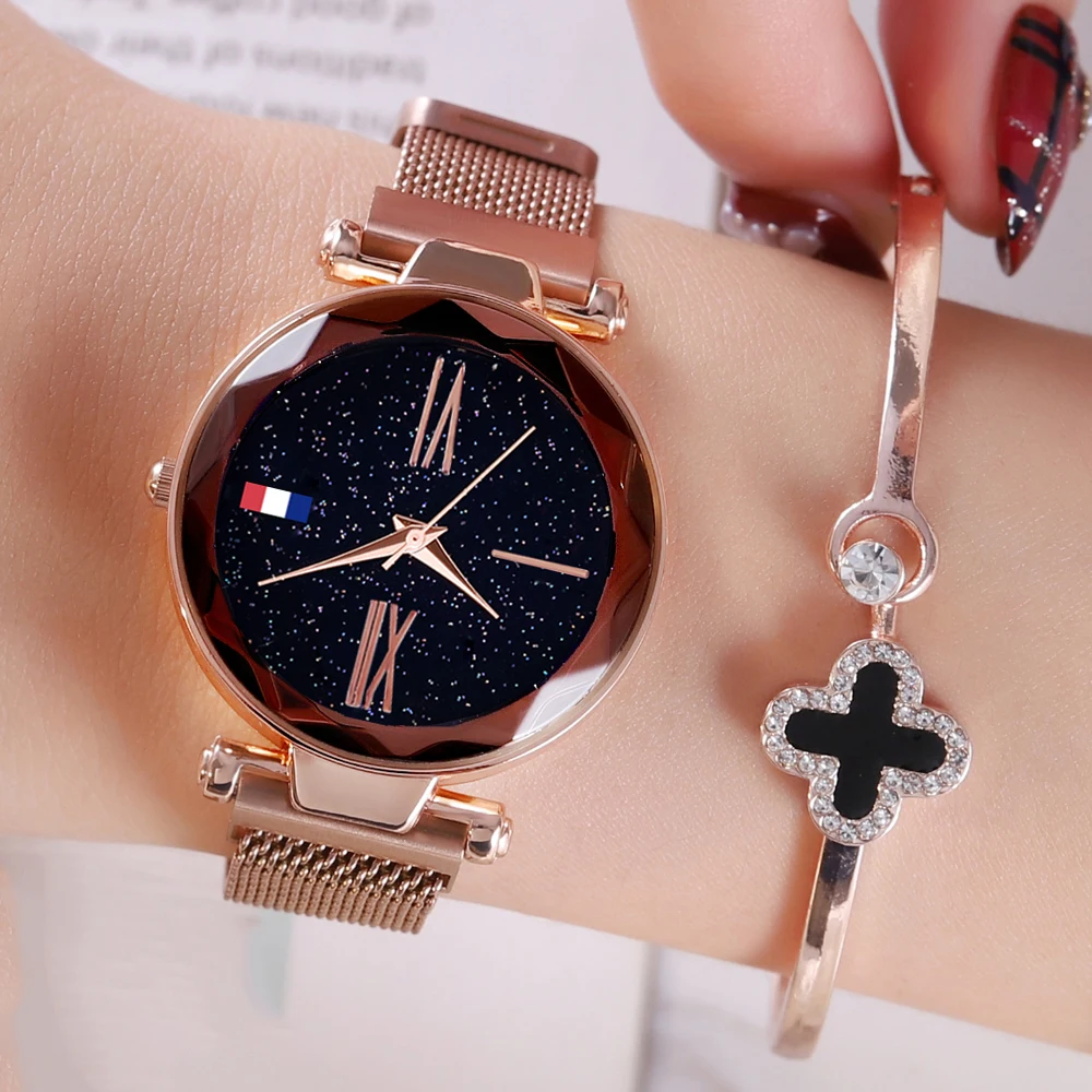 

Original Design High Quality Japan Quartz Women Watch Elegant Purple Stainless Steel Magnetic Buckle Mesh Waterproof Wristwatche