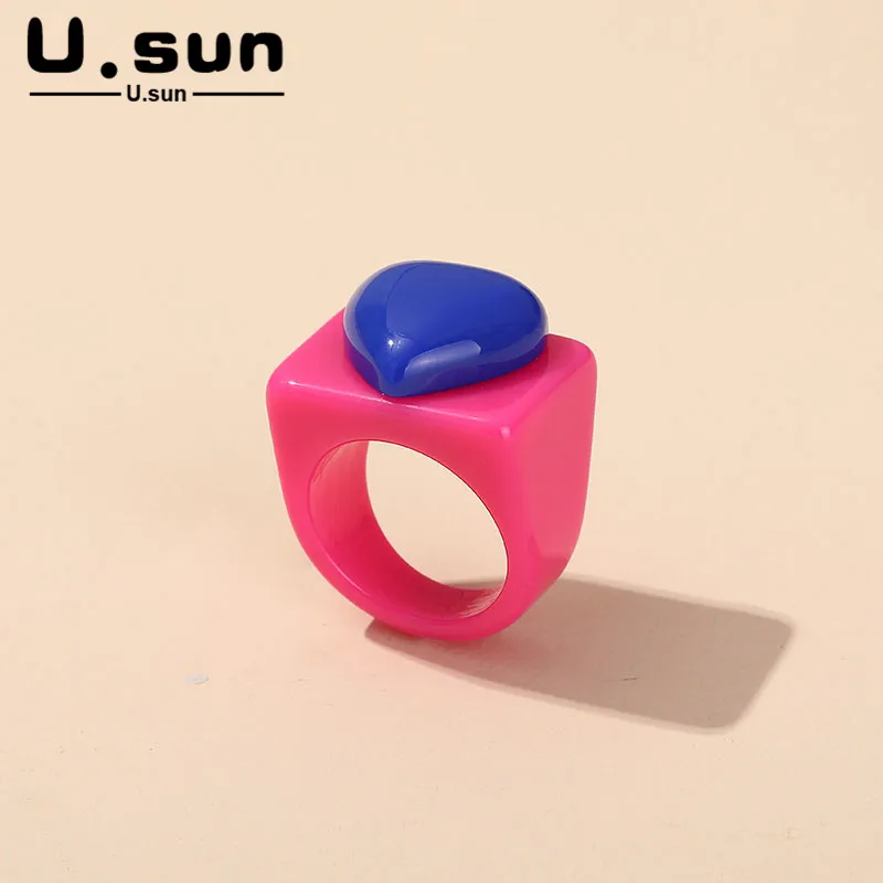 Модные Акриловые массивные кольца U.sun в форме сердца для женщин минималистичные