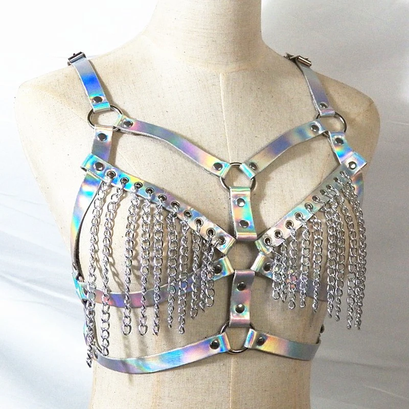 

LEATHER HARNESS Belt Body chain Bondage Lingerie Sexy Goth adjustable Cage Bra Dance festival Halloween Punk Wear for Women