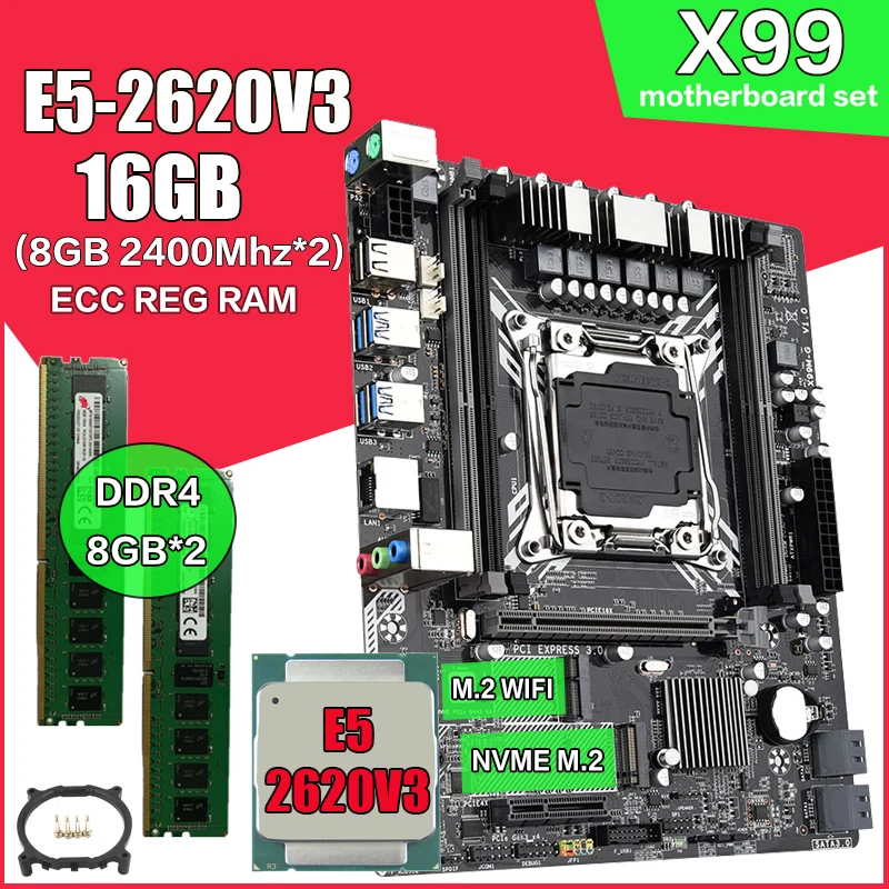 Online INGSHA X99 Motherboard Mit LGA2011-3 Xeon E5 2620 V3 Prozessor Und 2 Stücke * 8GB ECC REG 16GB 2400MHZ Speicher USB 3,0 M.2 NVME WIFI