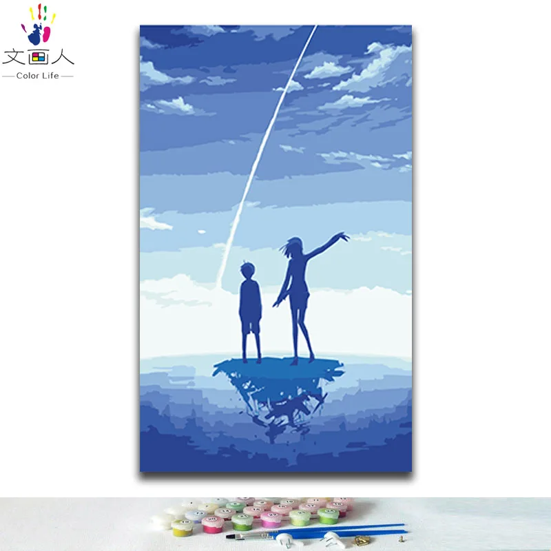 DIY Раскрашивание красок по номерам мультфильм аниме романтические две фигурки